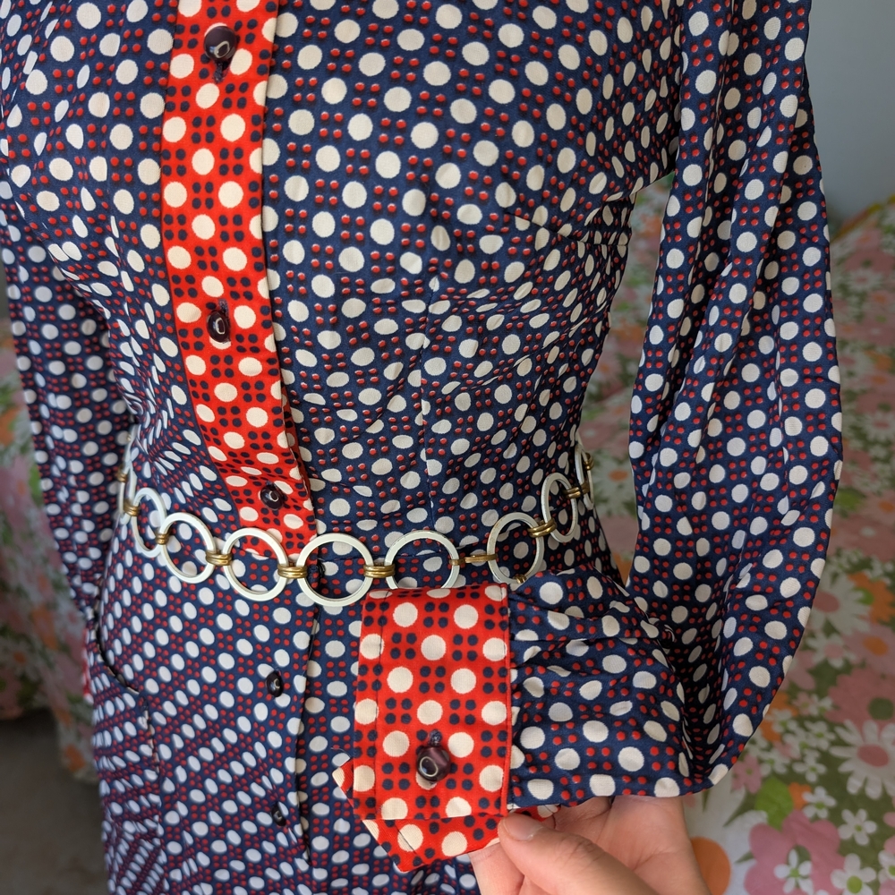 Vintage The Stroller brand 60s 70s blue red white polka dot groovy mod dress - Picture 4 of 7